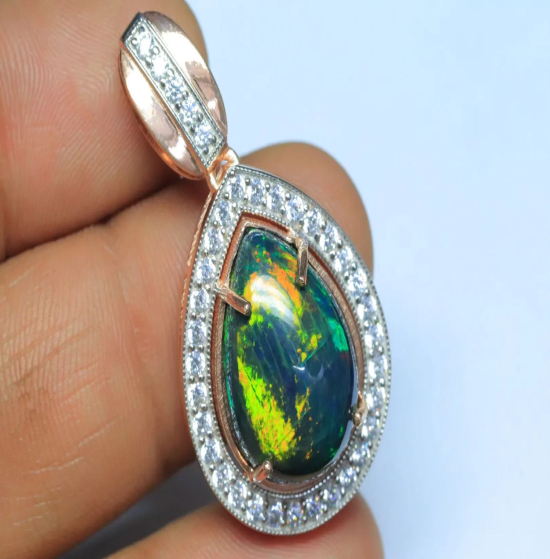 Opal reel necklace silver 925 with zircons Creation