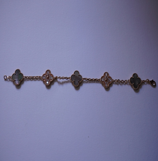 Bracelet trèfle 18K gold plated and zirconium and grey corail