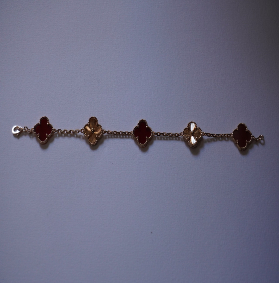 Bracelet Trèfle Gold plated 18K and corail burgandy