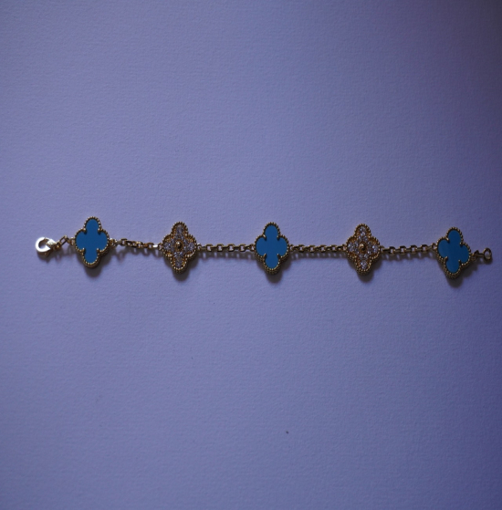 Bracelet trèfle gold plated 18K zirconias and turquoise
