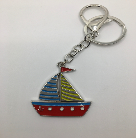 Keychain boats red yellow blue enamel