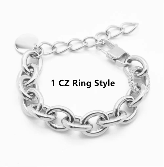 Bracelet with one ring zircon silver