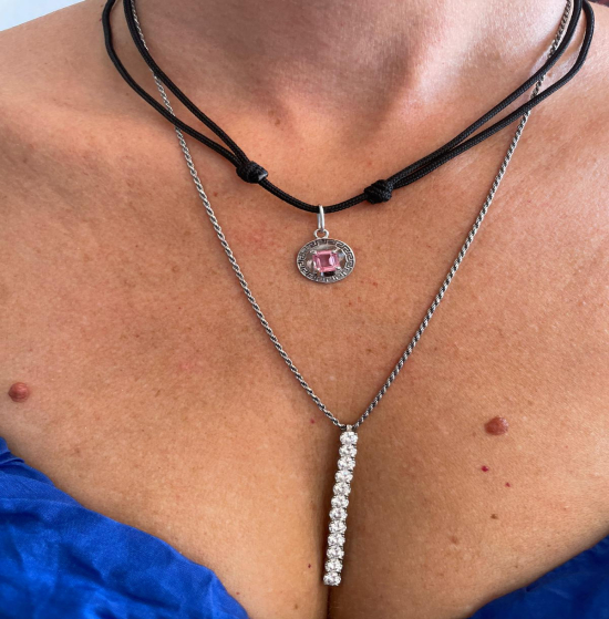 Padparadcha natural with white gold 18k with black cordon uniq creation