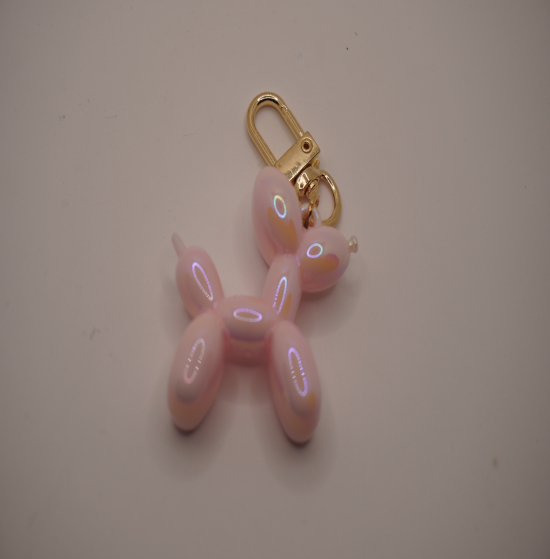 Pink shiny keychain dog