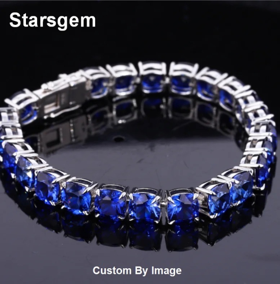 White gold plated 18k with laboratory sapphires