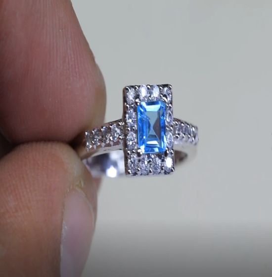 Blue natural London topaz ring 925 silver