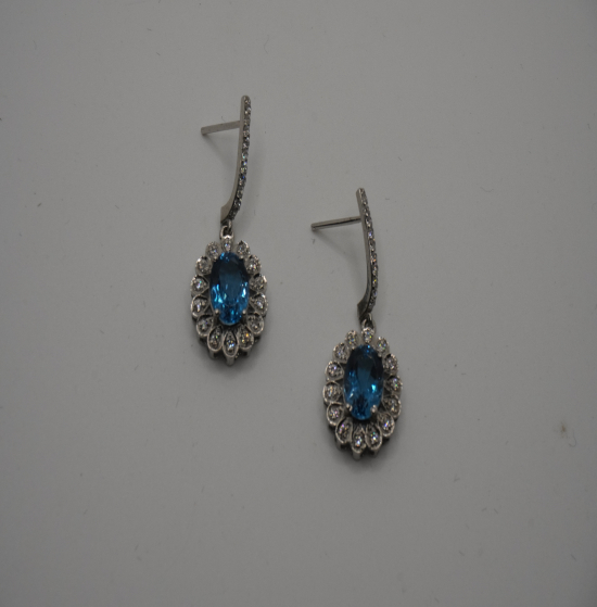 earings 925 silver and Zircons and Natural Blue Topaz