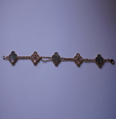 Bracelet trèfle 18K gold plated and zirconium and grey corail