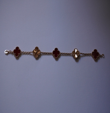 Bracelet Trèfle Gold plated 18K and corail burgandy