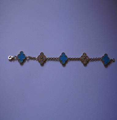 Bracelet trèfle gold plated 18K zirconias and turquoise