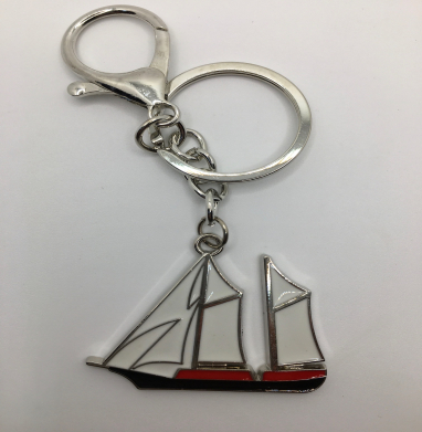 Keychain sailing boat white enamel