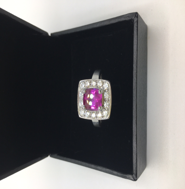 Ring gold 18k white with Ceylon sapphire pink 3.75 ct creation uniq