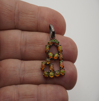 heart pendant with 925 silver and oxydium black and natural black Opal