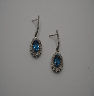 earings 925 silver and Zircons and Natural Blue Topaz