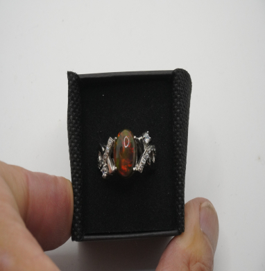 ring 925 silver with zircons and black big opal