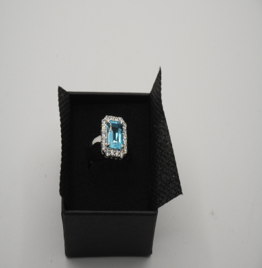 ring 925 silver with natural rectangle blue London Topaz